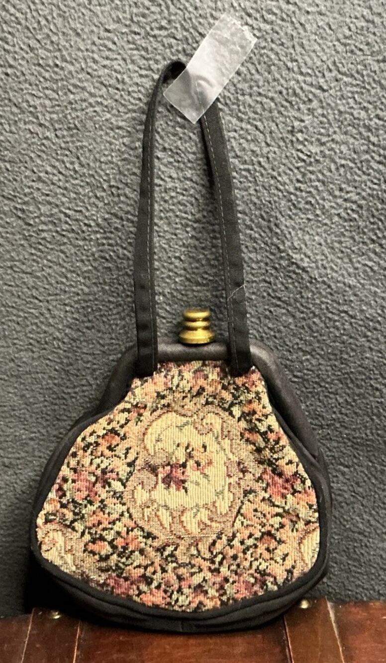 Vintage Black Tapestry Handbag From 1920s-1930s